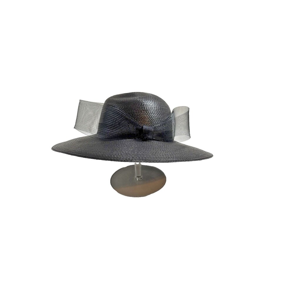 Women's ROC Black Church Hat with Bow Size 6 1/2 Wide Brim